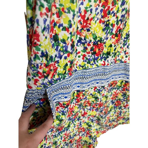 Cabi Devon Romper Floral Fiesta Colorful V Neck Drawstring Waist Size Medium - Picture 6 of 10